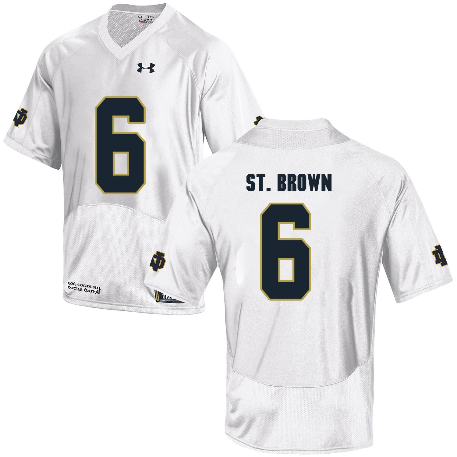 Men Norte Dame Fighting Irish #6 St.Brown White Customized NCAA Jerseys